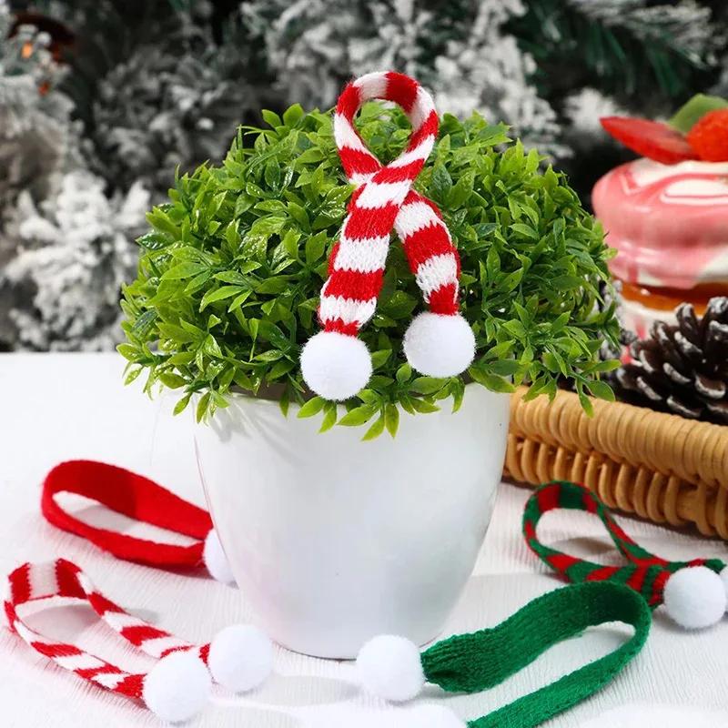 2025 Christmas Mini Knitted Doll Scarf  Hat Polyester Hair Ball Decorative Toy Accessories Strap Pet Scarf