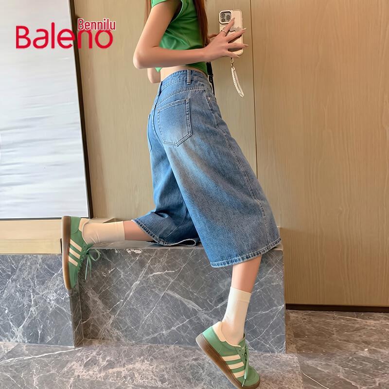 Baleno Women s Retro Washed Cropped Wide-Leg Jeans L