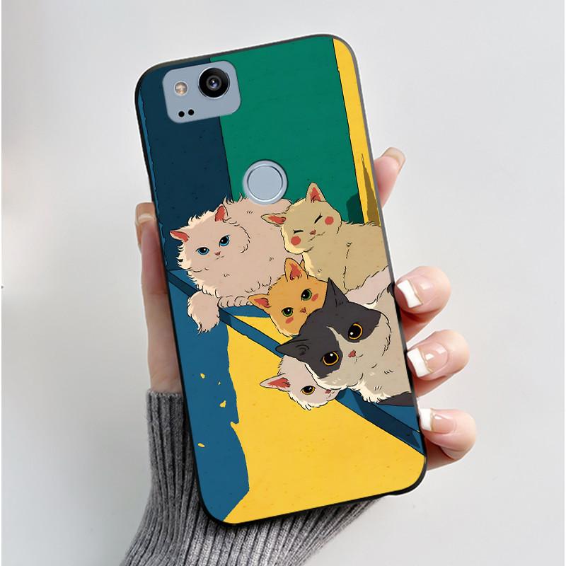 Cute Case For Google Pixel 2 / Pixel 2XL Printing Shell Pixel 1 XL Pixel1 Protective Cover Soft Silicone Cartoon Black Casing