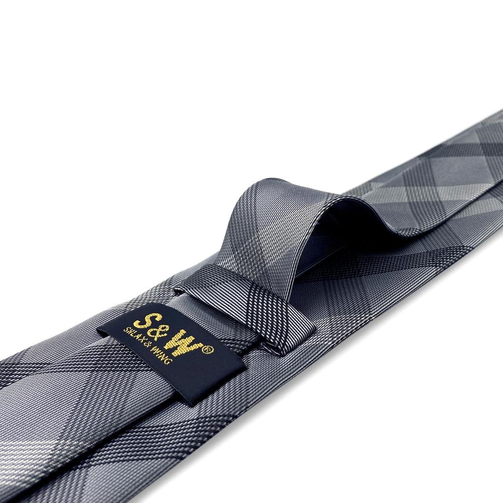 Shlax&Wing Striped Gray Check Men's Silk Tie Formal Business Long