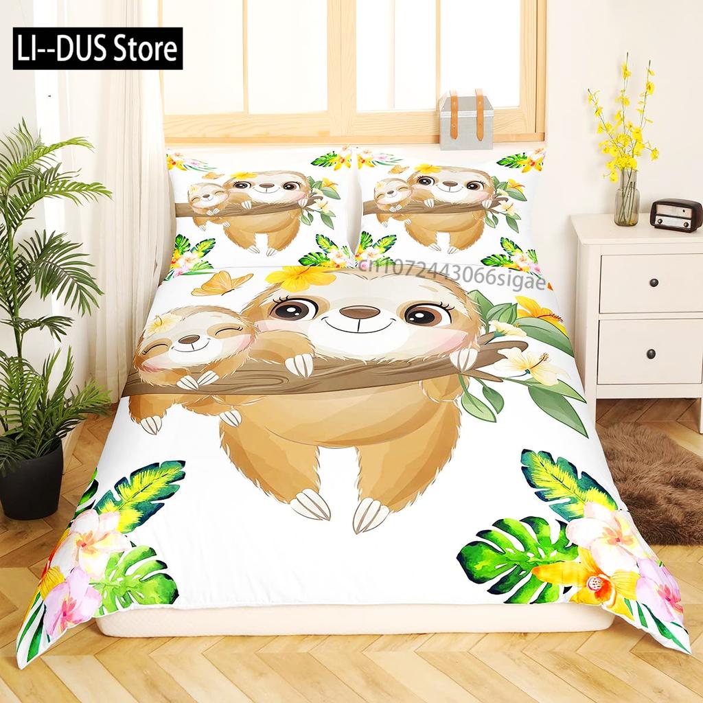 Sloth Bedding Set King SizeCartoon Duvet Cover Set for Kids Girls BoysSloth Pattern Comforter Cover1 Quilt Cover 3 Pieces