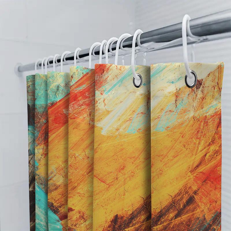 Abstract Colorful Shower Curtain Red, Yellow, Orange Blue Modern Print Bathroom Decor Waterproof Fabric Easy Installation