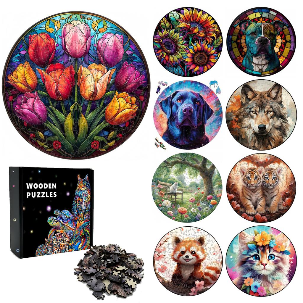 Dřevěné puzzle s květinami jasných tulipánů navržené pro děti i dospělé Populární Montessori vzdělávací hračky Dřevěný festival zvířat Dárky