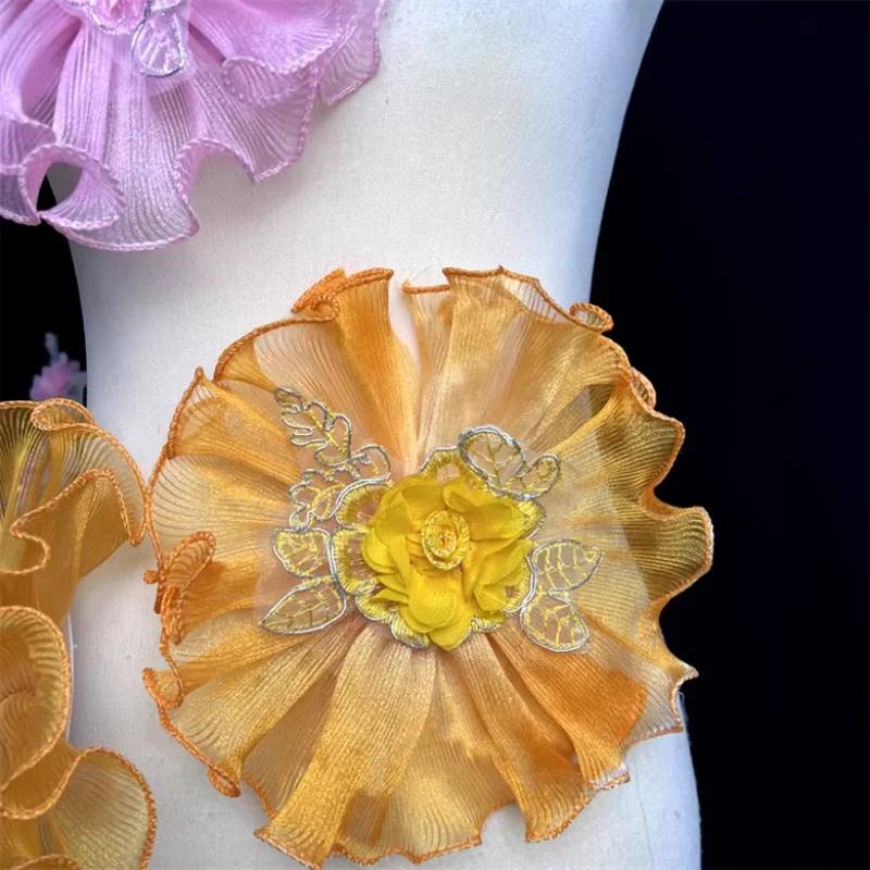 3D Floral Trim Bridal Dress Appliqué Embellishment Material 20cm Oversized Luxury Craft Customizable Shoe Hat Decor