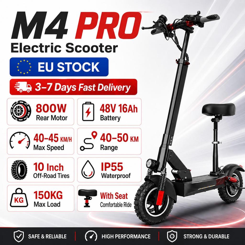 M4 PRO E-Scooter 800W48V16AH Battery Auto Cruise 40-50KM Max Range 45KM/H E-Scooter 10" Tire With Seat Electric Scooter