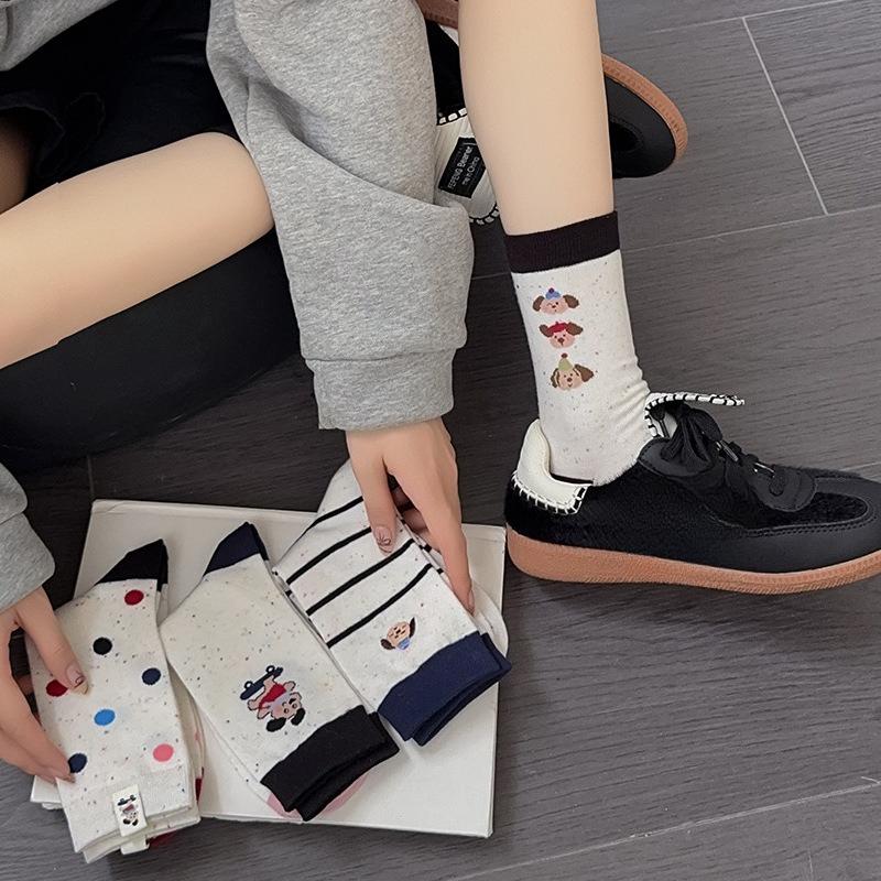 Autumn and Winter Cartoon Bear Women's Jacquard Cotton Women's Socks Multicolored Mid-calf Casual Socks