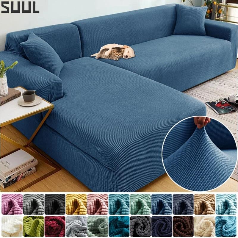 1/2/3/4 Seater Thicken Elastic Jacquard Sofa Cover Slipcover Stretch Polar Fleece L Shape Corner Sofa Covers for Living Room