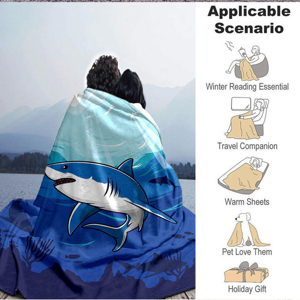 1 szt. Koc Ocean Dive Shark, Lekki Koc Flanelowy na Sofę, Łóżko, Podróż, Kemping, Salon, Biuro, Kanapę, Krzesło i Łóżko