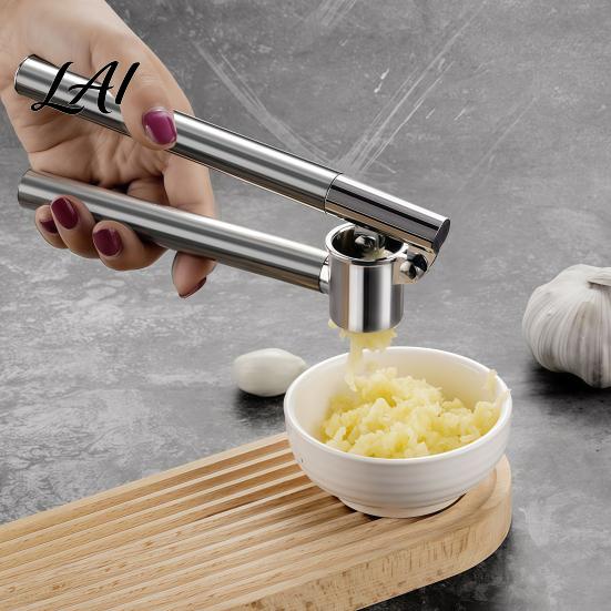Easy Clean Garlic Press Stainless Steel Presser Effortless Extended Handle Ginger Kitchen Tool for Seasoning Prep Masher Squeeze Manual Mincer