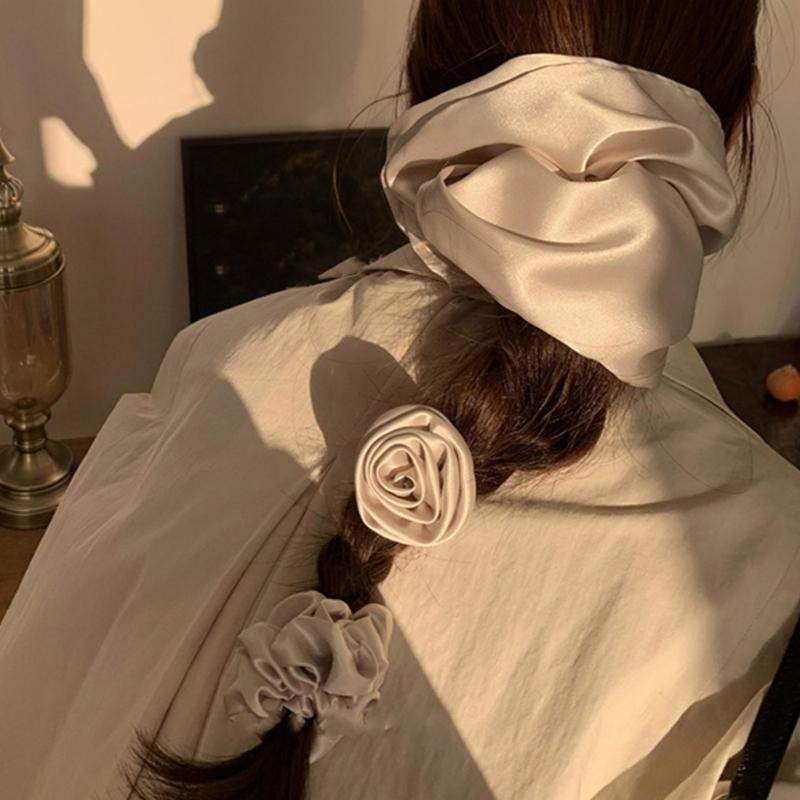 Hair Tie Rose Ribbon Hair Rope Rose Silky Scrunchies Princess Ribbon Tie Princess Scrunchies Hair Tie Rosettes