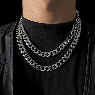 Titanium Steel Six-sided Antique Cuban Necklace - Simple Plain Chain - Stainless Steel Thick Style Chain - for Both Men and Women