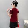 Summer Sexy Off Shoulder Beading T-shirt Women's Short Sleeves Tassels Design Tees New Cotton Female Tops