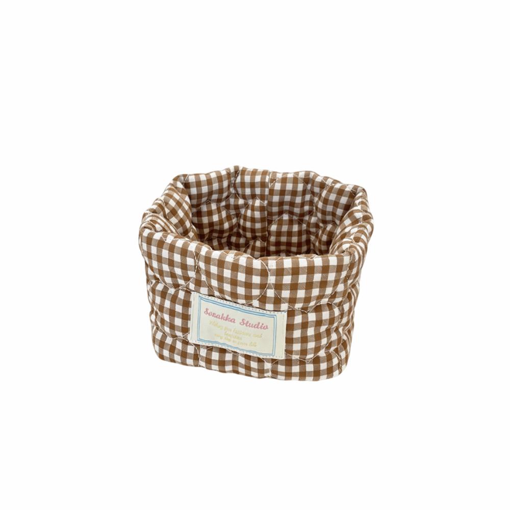 Plaid Stripe Grid Fabric Storage Basket Washable Desk Organize  Kitchen Supplies