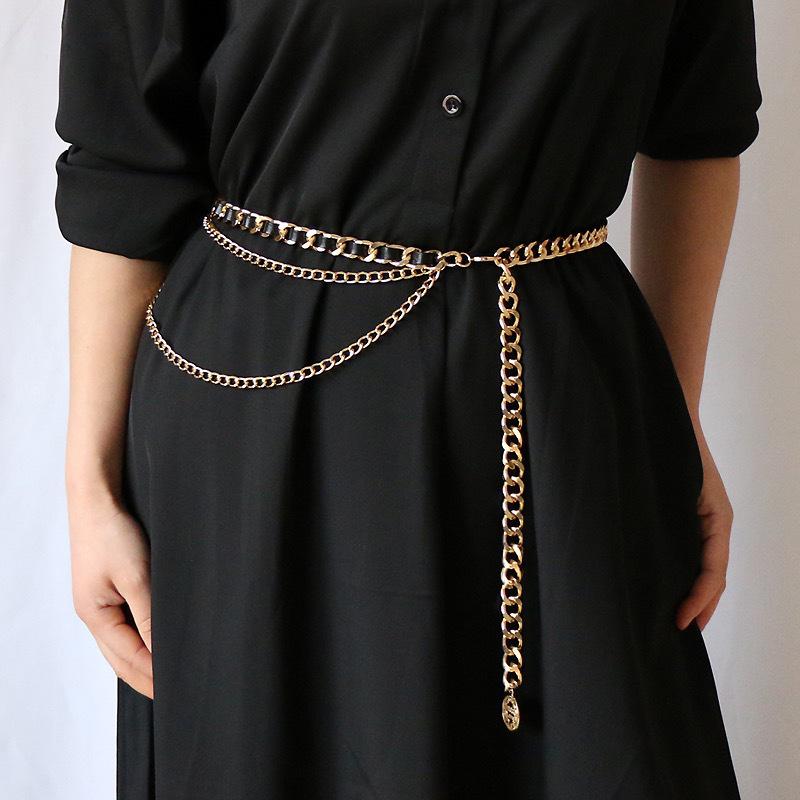 

French Metal & PU Braided Chain Waist Belt - Women s Decorative Korean Style Accessory чёрный