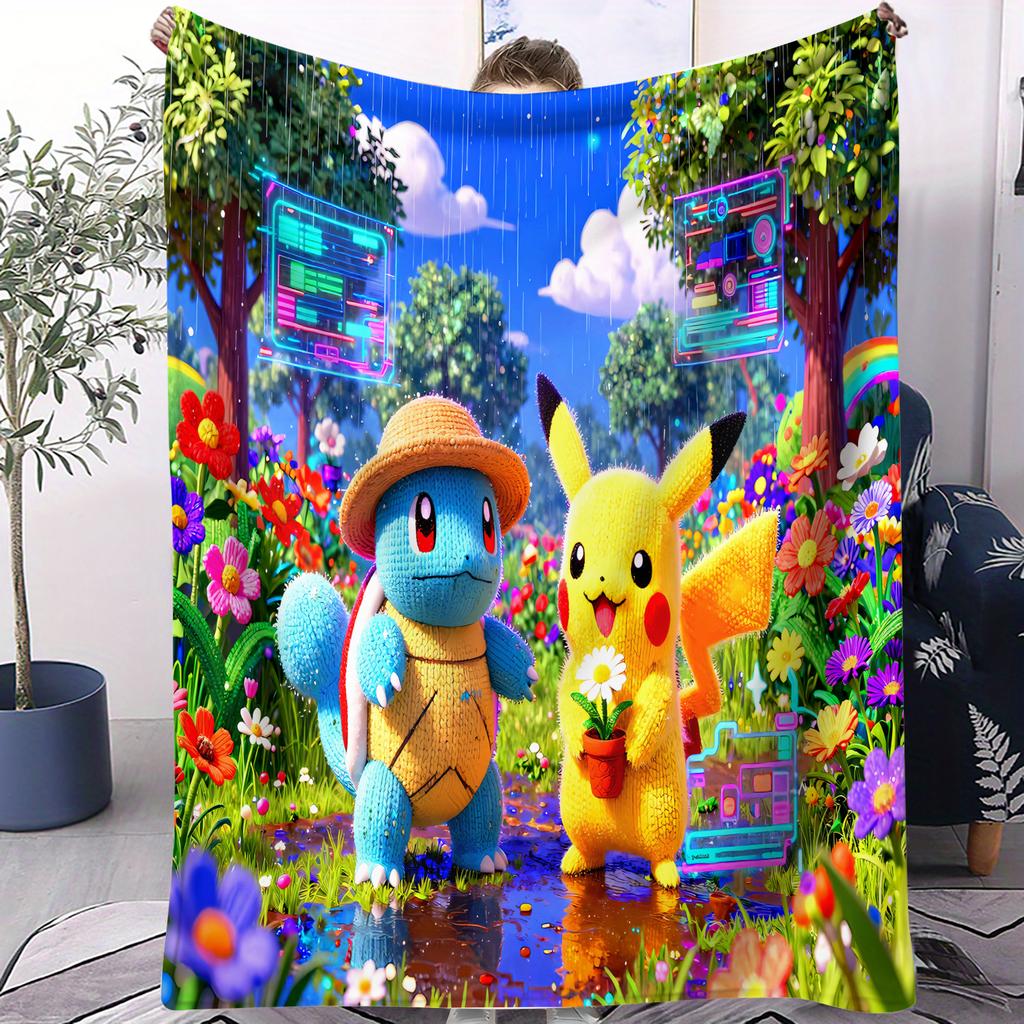 Hot Pokemon Pikachu SciFi Style Blanket Air Conditioning Soft Durable Magical Scene For Home Office Travel Nap Leisure FanGift