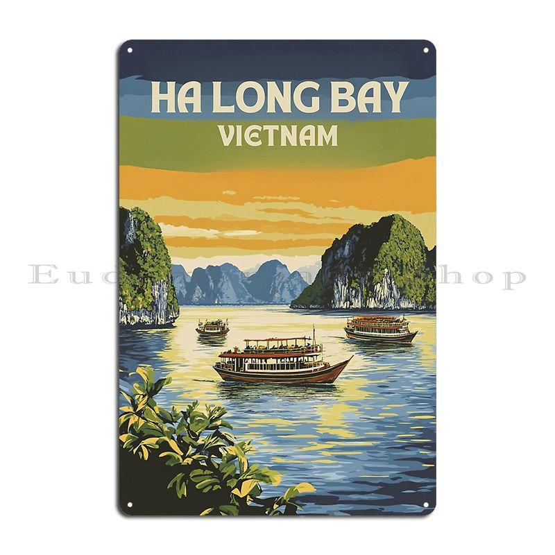 A Vintage Travel Illustration of Ha Long Bay Vietnam Metal Plaque Party Garage Club Design Pub Wall Decor Tin Sign Poster
