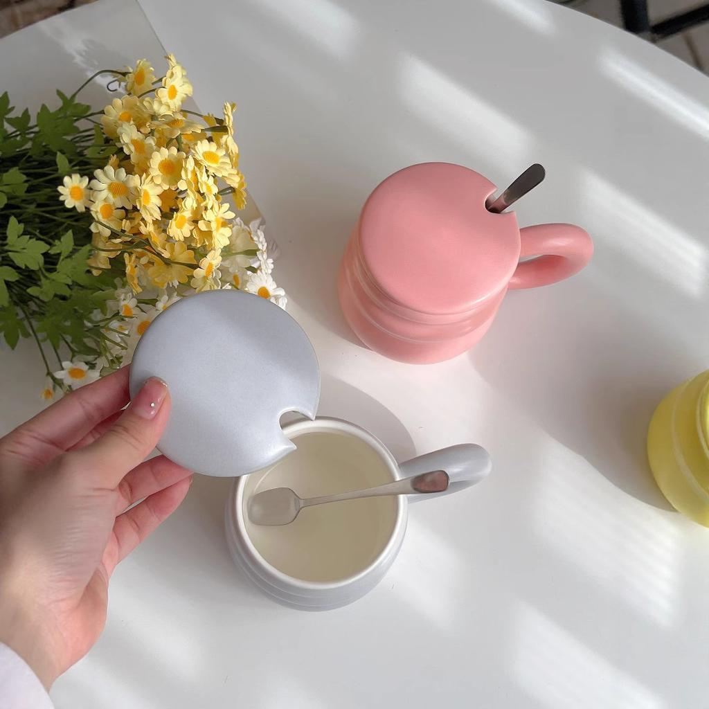 Ceramic Cup Milk Coffee Mug Couple Cute Water Cup with Lid and Spoon Nordic Style