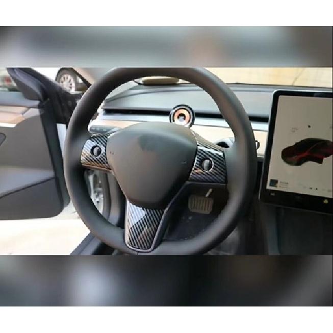 Carbon Fiber Steering Wheel Cover Trim Fit For Tesla Model 3 Model Y 2017-