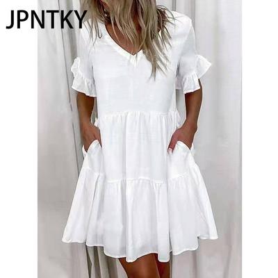 JPNTKY Women's Fashion Summer Spring Short Sleeve V-Neck Casual Dresses