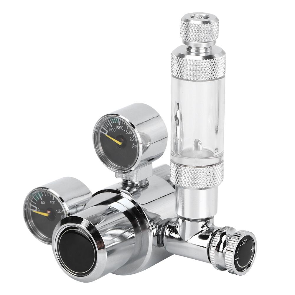 Stainless Steel Aquarium CO2 Bubble Regulator Counter Water Plants Cylinder Flow Valve