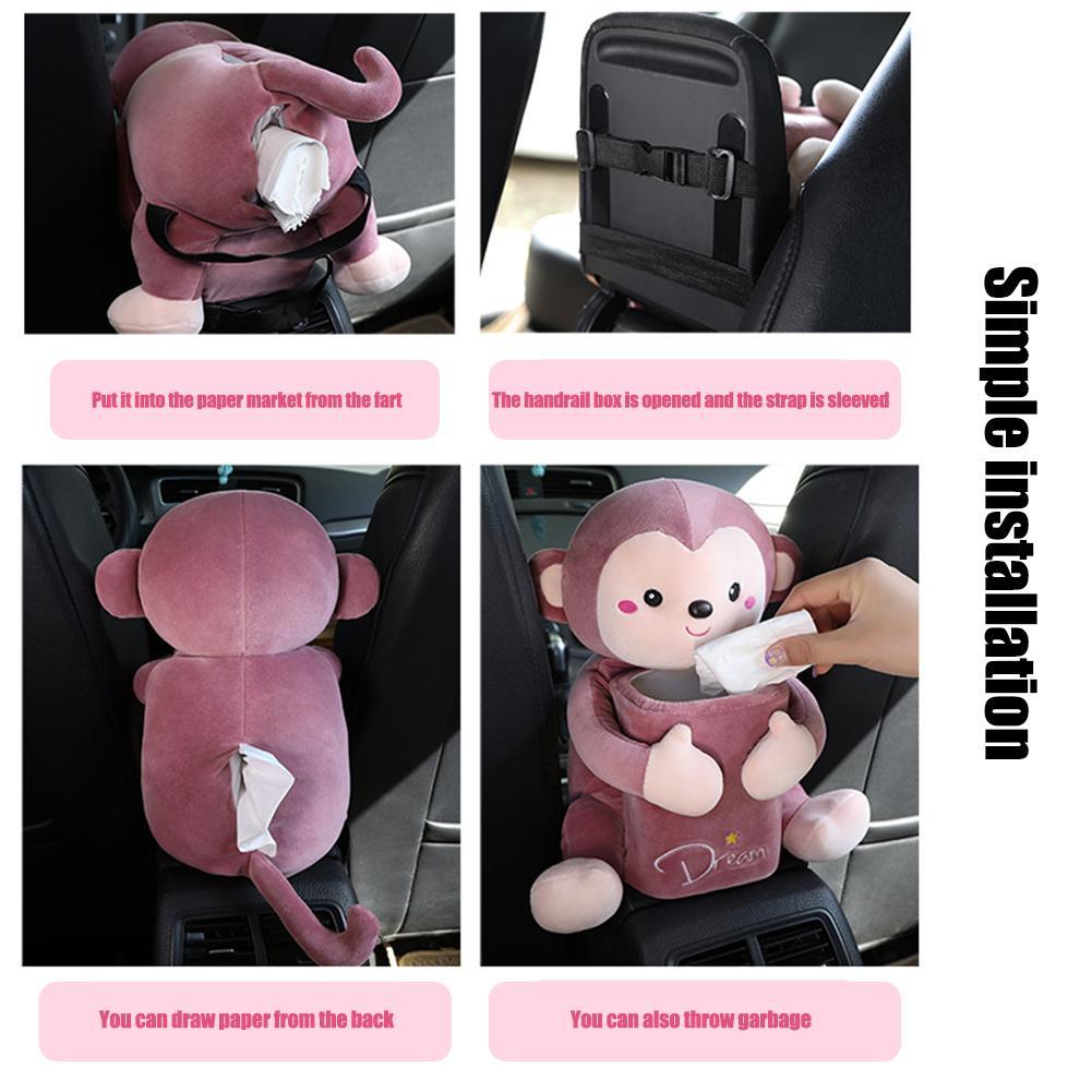 2 In1 Cute Cartoon Car Tissue Box Rabbit Short Plush Tissue Box Holder For Car Armrest Box Car Garbage Can Car Acc O4f8