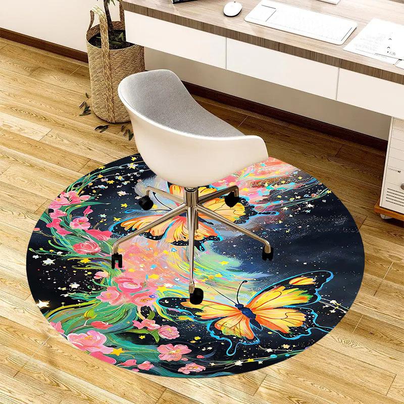 1pc Office Carpet Chair Mats Butterfly Dreams: A Whimsical Floral Fantasy Perfect for Decorating Office Chairs, Living Rooms, Or Bedrooms.YDT190