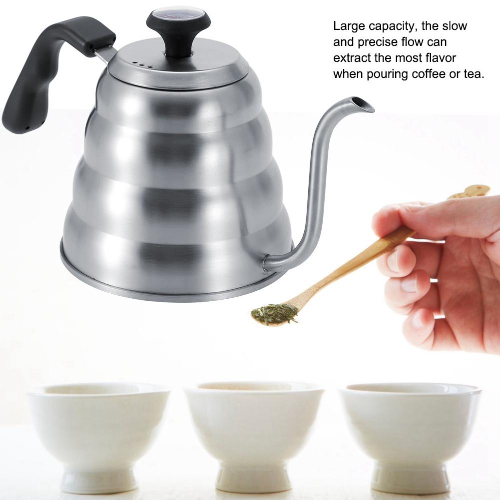 Stainless Steel Coffee Tea Pot Pouring Drip Kettle with Gooseneck and Built In Thermometer 1.2L