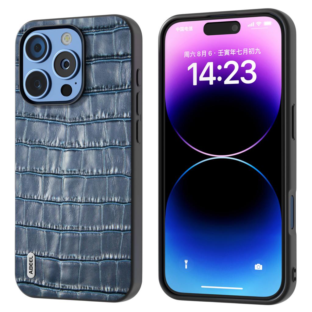 ABEEL For iPhone 16 Pro Max Cases Genuine Cow Leather+PC+TPU Drop-Proof Cell Phone Cover