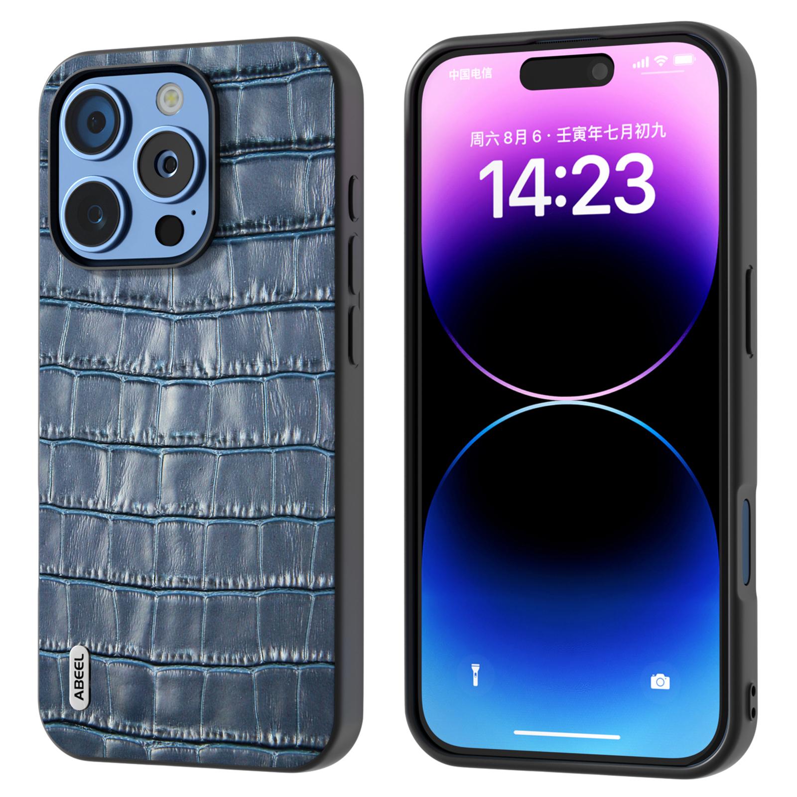 ABEEL For iPhone 16 Pro Max Cases Genuine Cow Leather+PC+TPU Drop-Proof Cell Phone Cover A