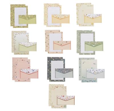 Vintage Floral Paper Stationery Set, 20 Pieces Set (10 Lined Sheets, 10 Matching Envelopes), Letter Size 5.55x8.19in