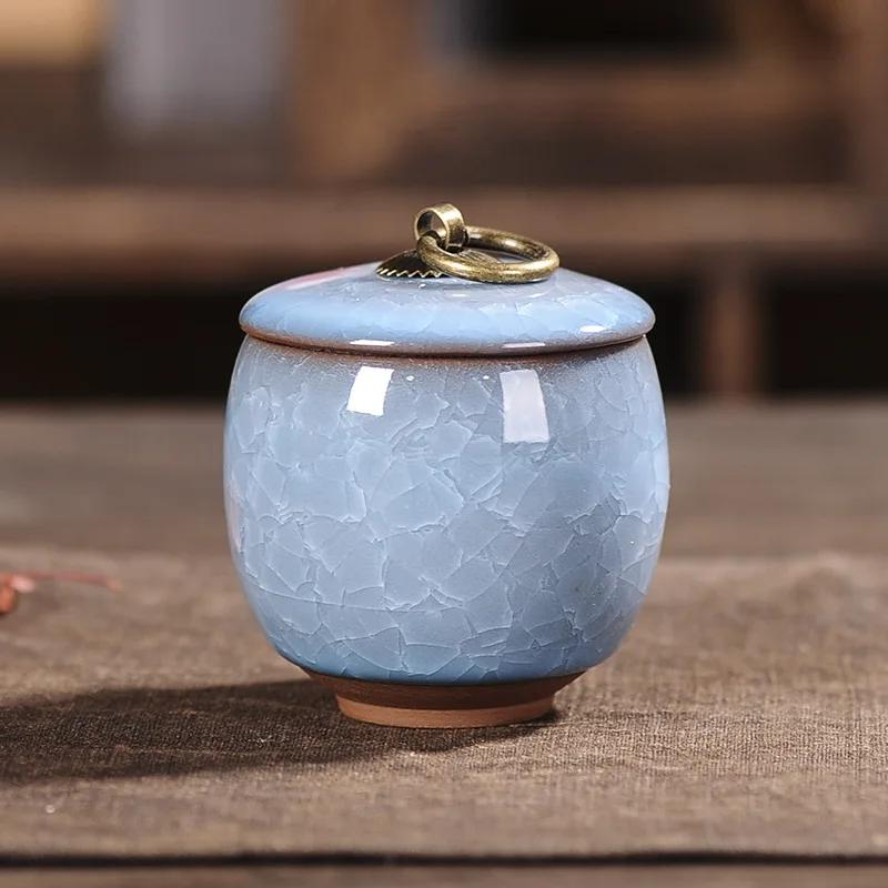 Cracked Ceramic Tea Caddies Coffee Canister Household Portable Travel Mini Porcelain Sealed Moisture-proof Storage Jar Home Deco