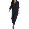Damen Mode Retro Casual Lose Einfarbig Baumwolle Leinen Revers Gürtel Cargo Overall
