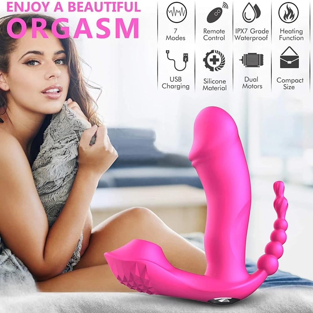 Odsávací vibrátor 3 V 1 Vibrační sací vibrátor 7 režimů Anální stimulátor pochvy klitoris Nositelné orální sání Erotické sexuální hračky pro ženy