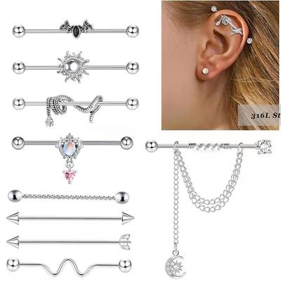 1PC Angel Heart Zircon Tragus Helix Piercing Double Lobe Ear Stud Stainless Steel Tassel Earrings Fashion Women Zircon
