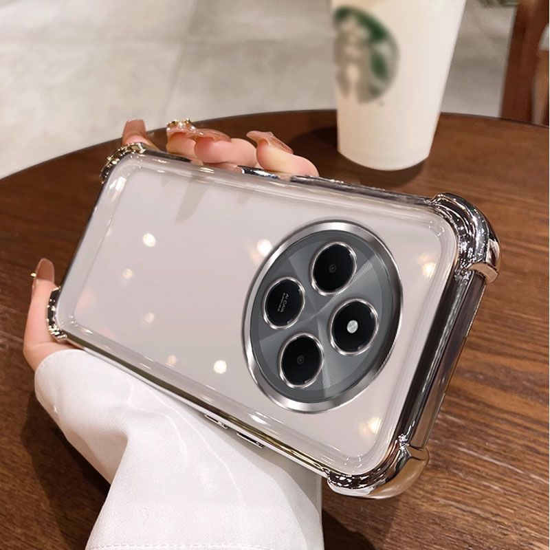 

Прозрачный ударопрочный силиконовый чехол с гальваническим покрытием для Xiaomi POCO M7 F7 Pro Ultra 5G, мягкая задняя крышка Poco F7 серебряный