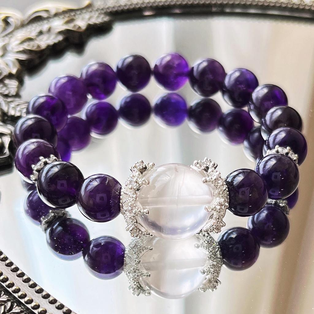 10M High Quality Grape Purple Natural Amethyst Milk White Crystal Bracelet Bracelet.