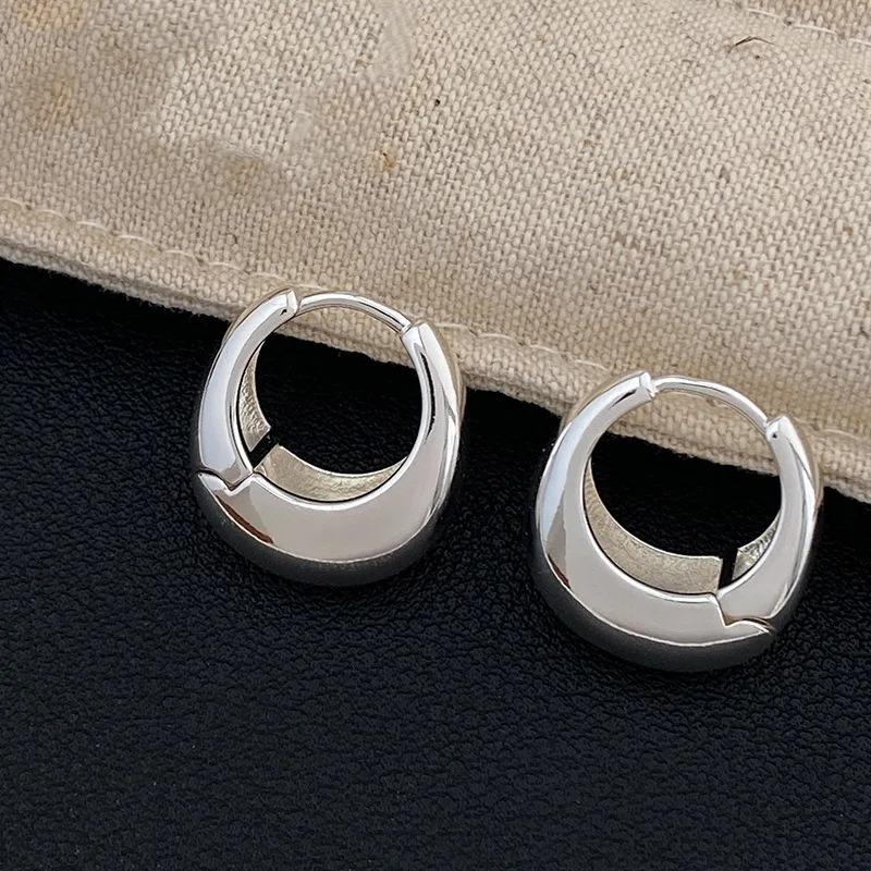 925 Silver Small Hoop Earrings for Women Vintage Simple Glossy Chunky Round Circle Earring Hypoallergenic Jewelry Gifts