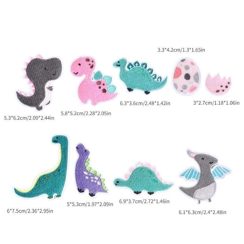 9 Pcs Cartoon Dinosaur Iron On Patches Applique Patches Animal Repair Patches Embroidery Patches for Clothes Decoration