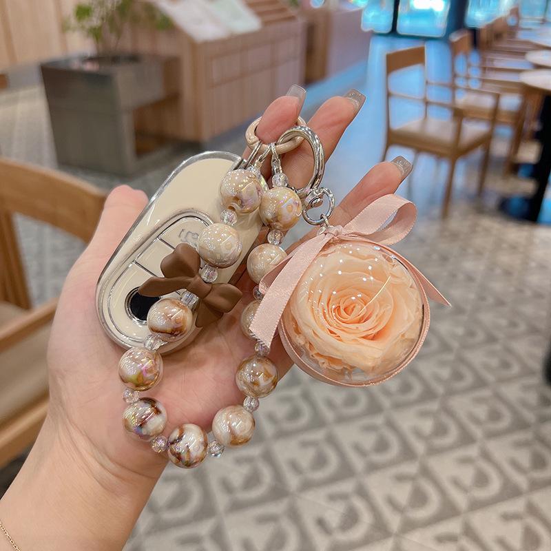 Korean-Style Beaded Rose Keychain & Bag Charm Souvenir
