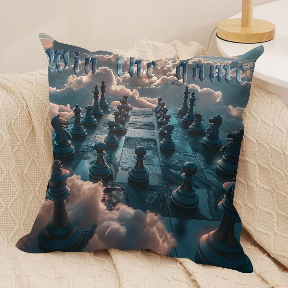 

Classic Chess Cushion Cover Silky Short Plush Double-Sided Printed Pillow Case for Sofa All Seasons Home Decor Gift 30cmx30cm