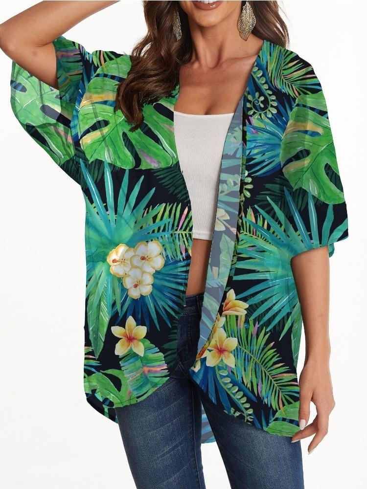 Women Printed Chiffon Sunscreen Cover Cardigan Top