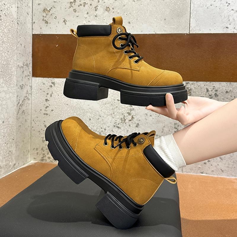 Women's Ankle Boots and Short Boots Thick-soled Lace-up Color-blocked Casual Women Shoe Autumn/winter Work Boots Female
