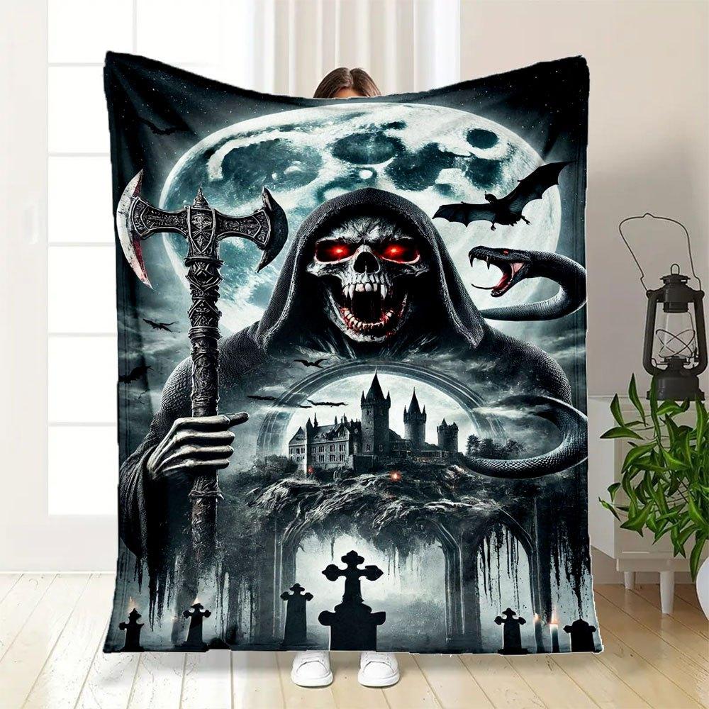 Gothic Grim Reaper Wall Art Print PosterBlanket Flannel Throw Blanket for Sofa, Bed, Travel, Camping, Office