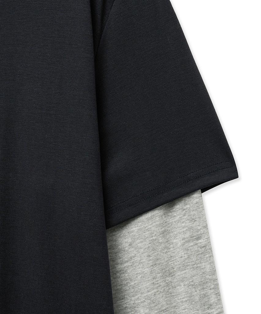 NOIRER Layered Half Long Sleeve T-Shirt (Navy Gray)