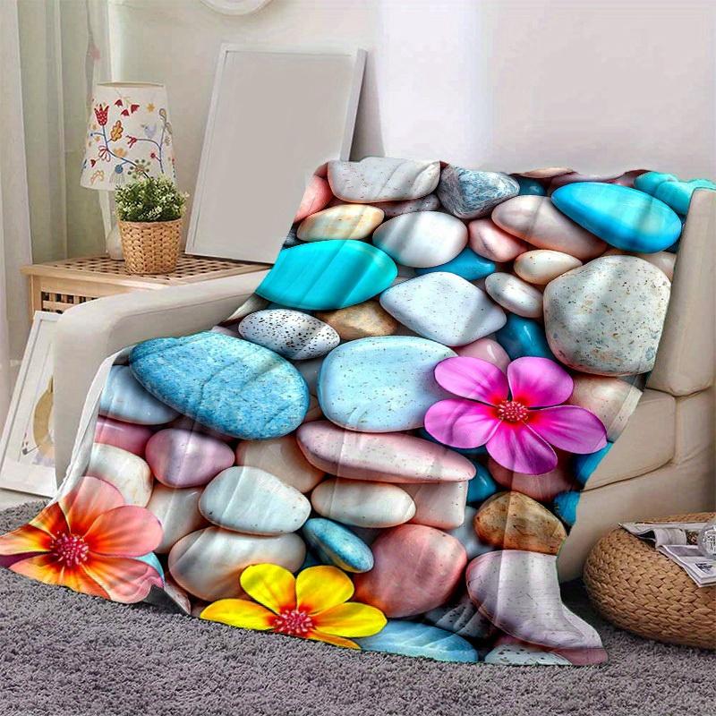 1pc. Pastel Pebble & Flower Print Blanket - Home Decor, Office Blanket, Outdoor Blanket, Gift for All Seasonsz0416242