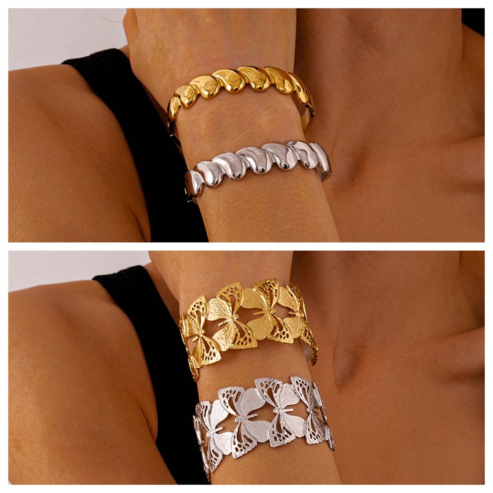Butterfly Wide Open Bangle Metal Exaggerated Bracelet Unique Cuff Bangles Hand Decoration