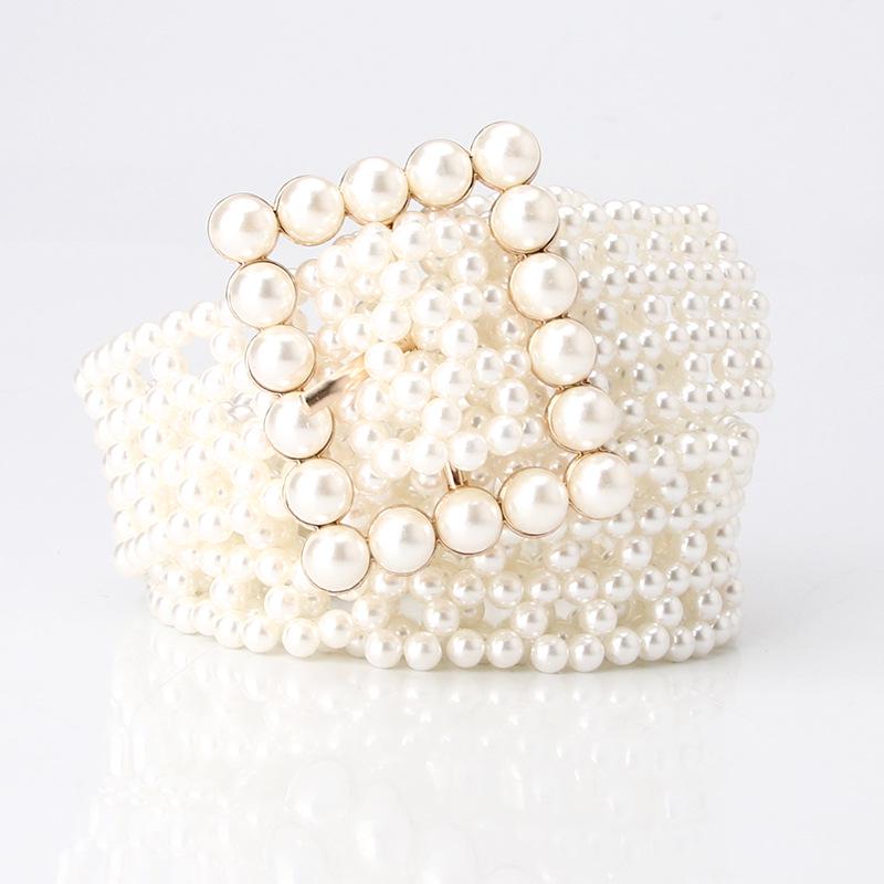 Women's Korean Style Pearl Beaded Waist Belt - Elegant & Fashionable Dress Accessory