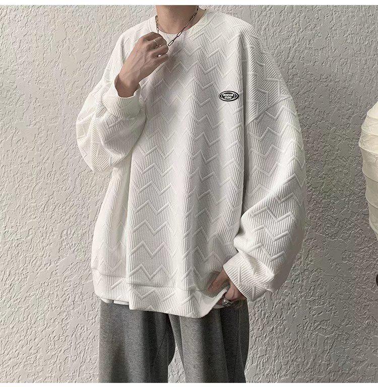 Couple Waffle Hoodie: Trendy Spring & Autumn Jacket, Hong Kong Style, Men's Round Neck Top