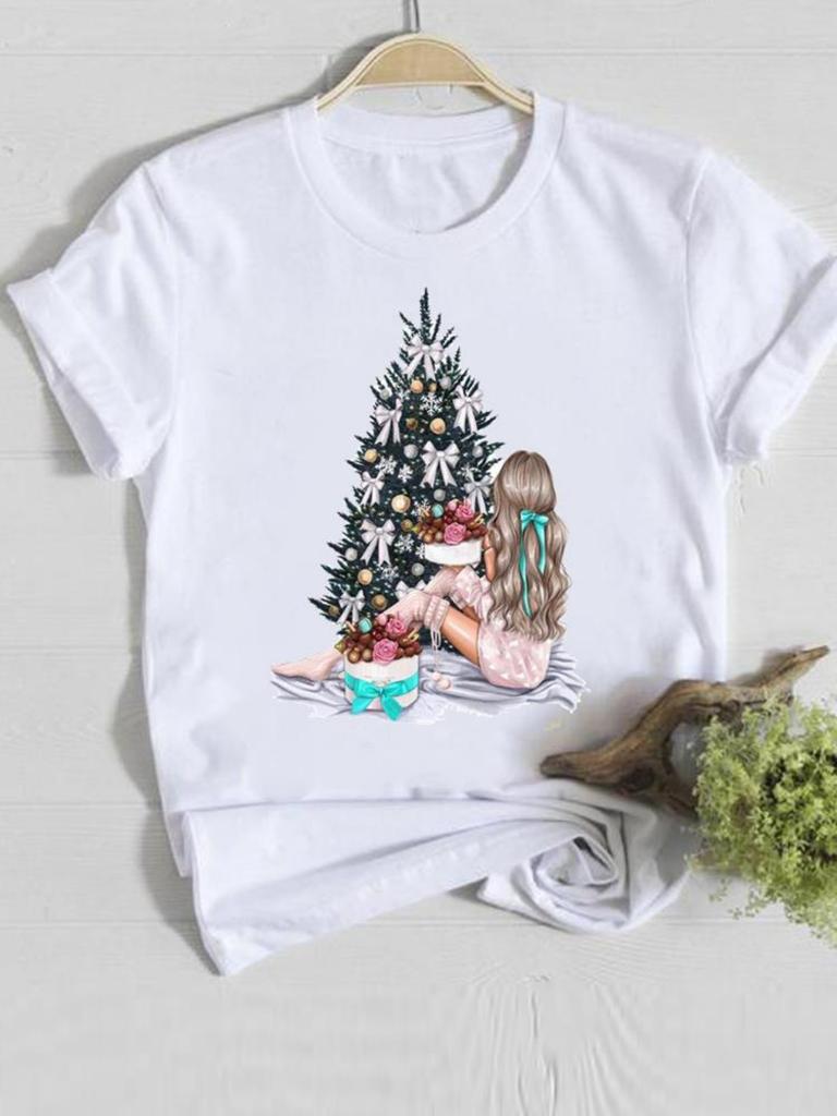 Trendy Unisex Christmas Tshirt Funny Santa Claus Hat Print Loose Fit Casual Tee Merry Xmas Happy New Year Gift for Unisex and Women