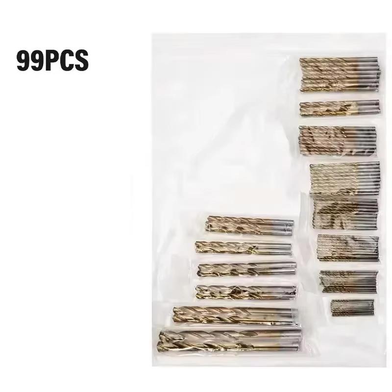 

99 Pieces Titanium Twist Drill Bit Set High Speed Steel with Sizes from 1/16 to 3/8 Inch for Wood Cast Iron Durable Anti-Rust Dr